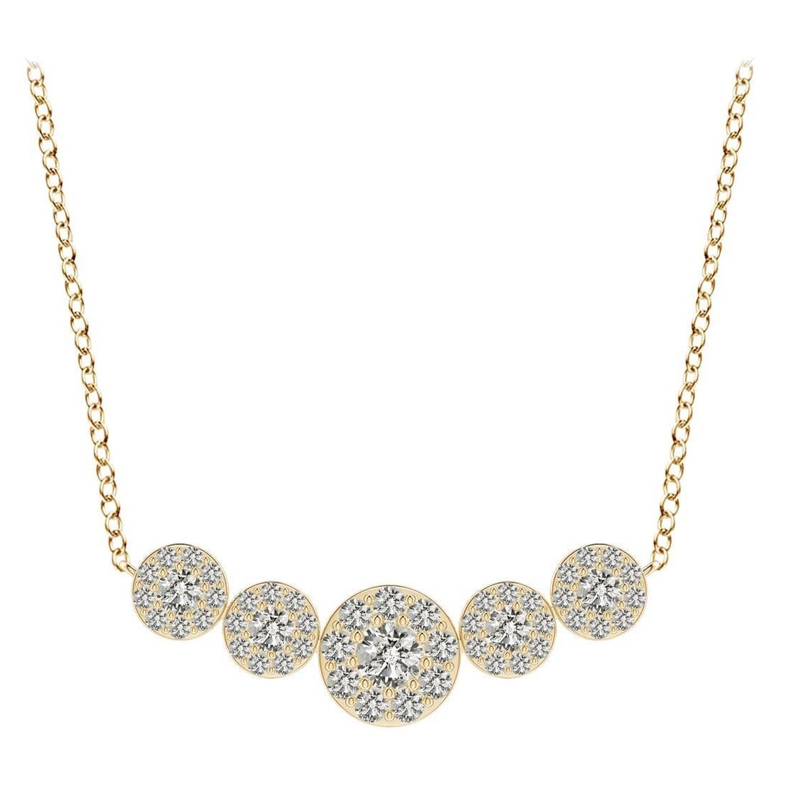 Angara Natural Graduated Five Stone Diamond Halo Necklace in 14K Yellow Gold
