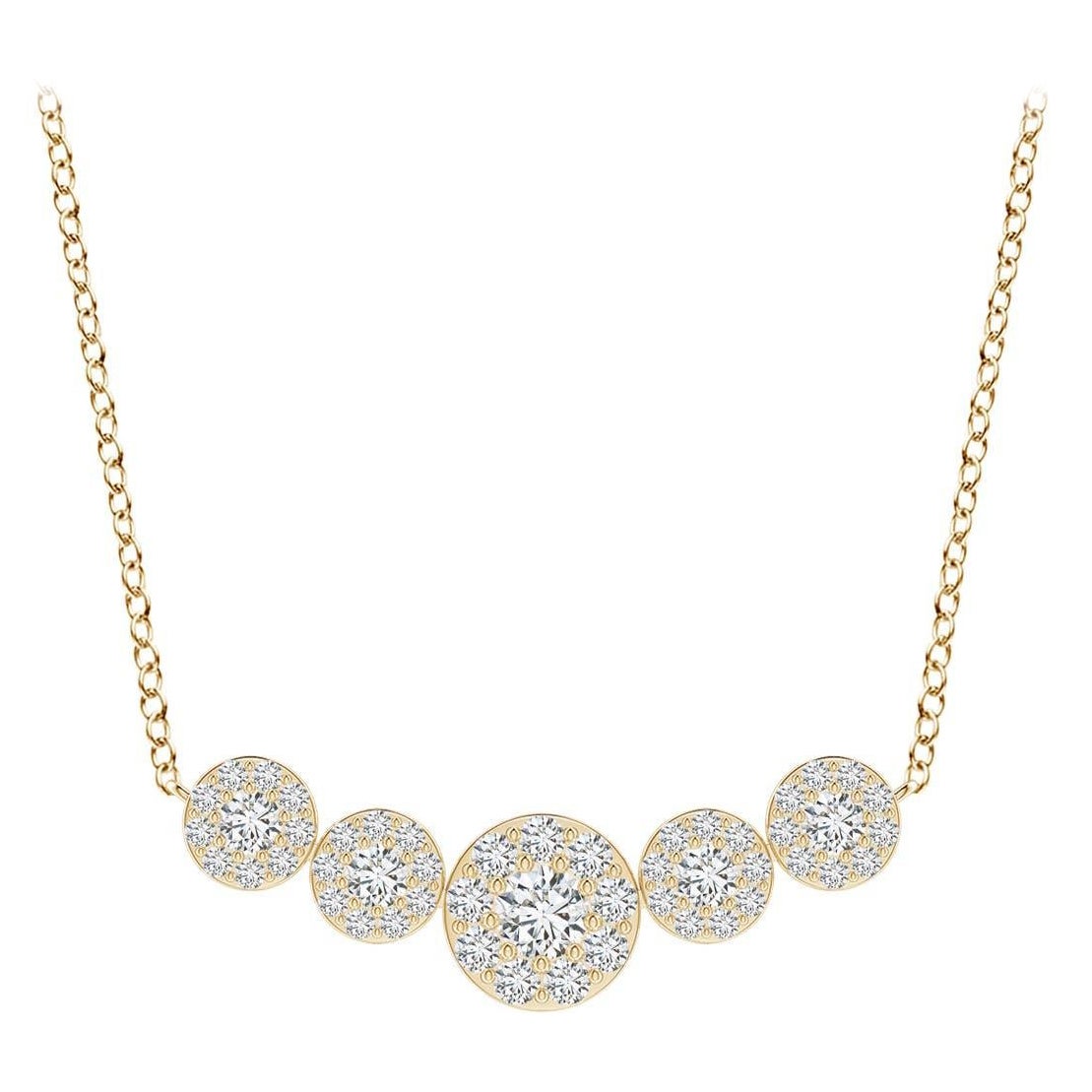 Angara Natural Graduated Five Stone Diamond Halo Necklace in 14K Yellow Gold