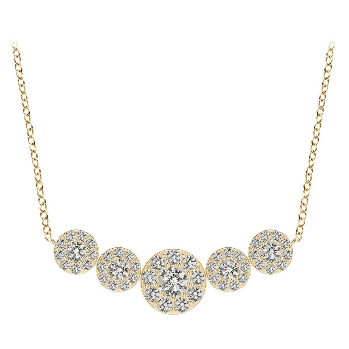 Angara Collar Halo de Diamantes Graduados Naturales de Cinco Piedras en Oro Amarillo de 14 K en venta