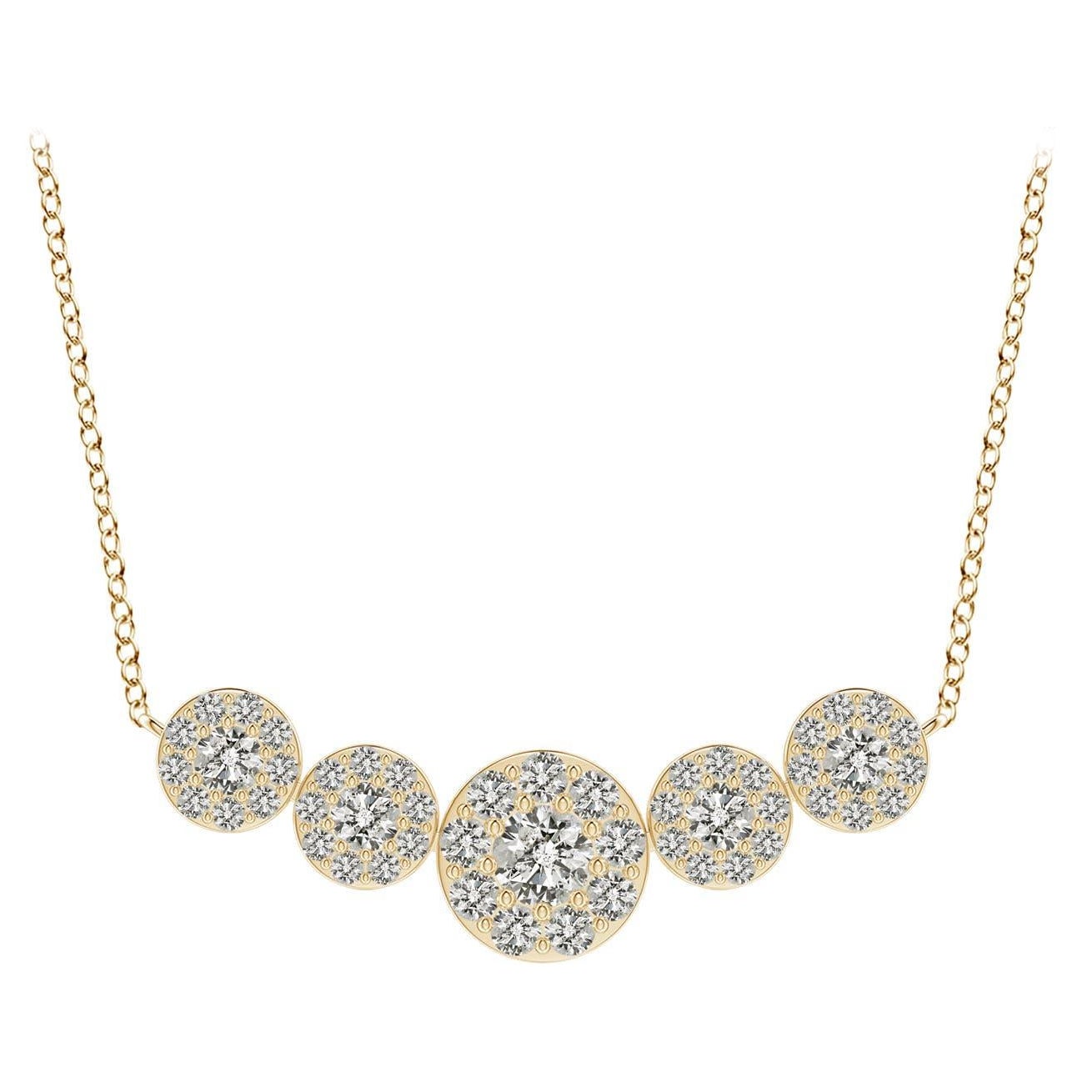 Angara Collar Halo de Diamantes Graduados Naturales de Cinco Piedras en Oro Amarillo de 14 K