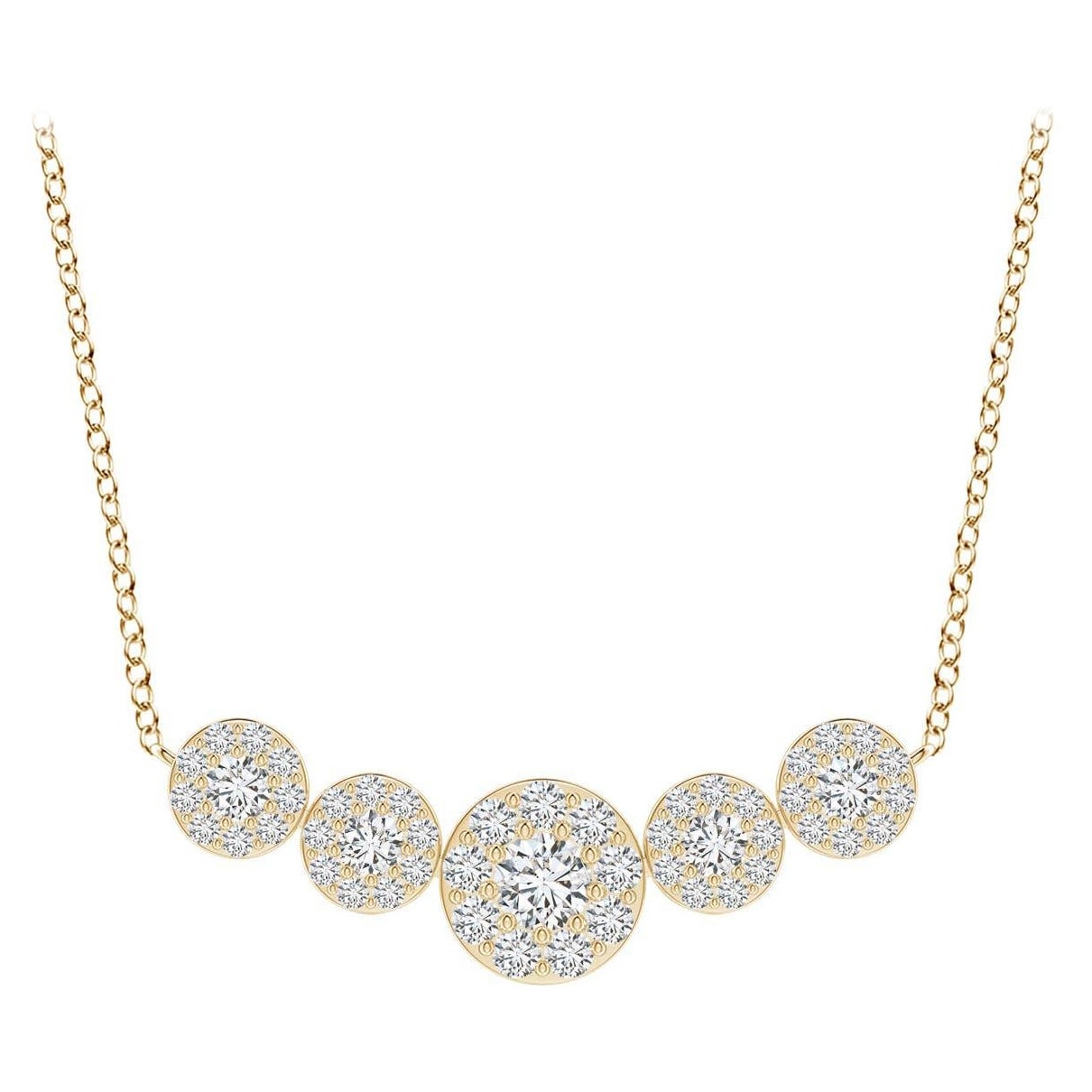 Angara Natural Graduated Five Stone Diamond Halo Necklace in 14K Yellow Gold
