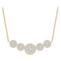Angara Natural Graduated Five Stone Diamond Halo Necklace in 14K Yellow Gold