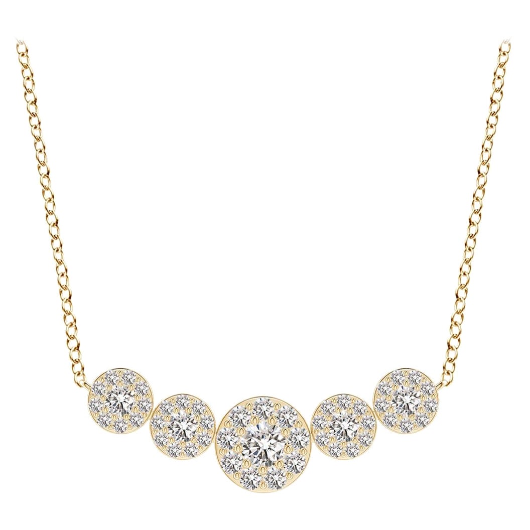Angara Natural Graduated Five Stone Diamond Halo Necklace in 14K Yellow Gold For Sale