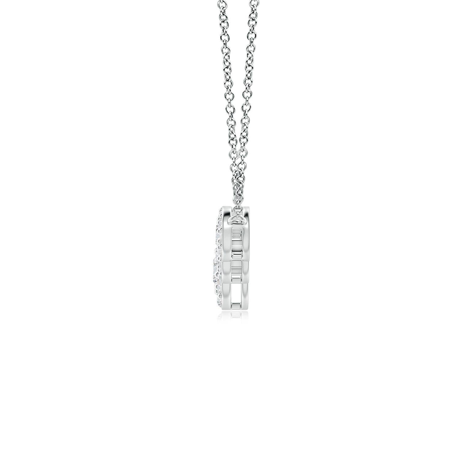 Eine Dosis Extravaganz mit himmlischer Brillanz verströmt dieses diamantene Fünf-Steine-Collier aus Platin. Fünf runde Diamanten sind horizontal in einem abgestuften Muster verbunden und von Halos aus schimmernden Akzentdiamanten umgeben. Sie sind