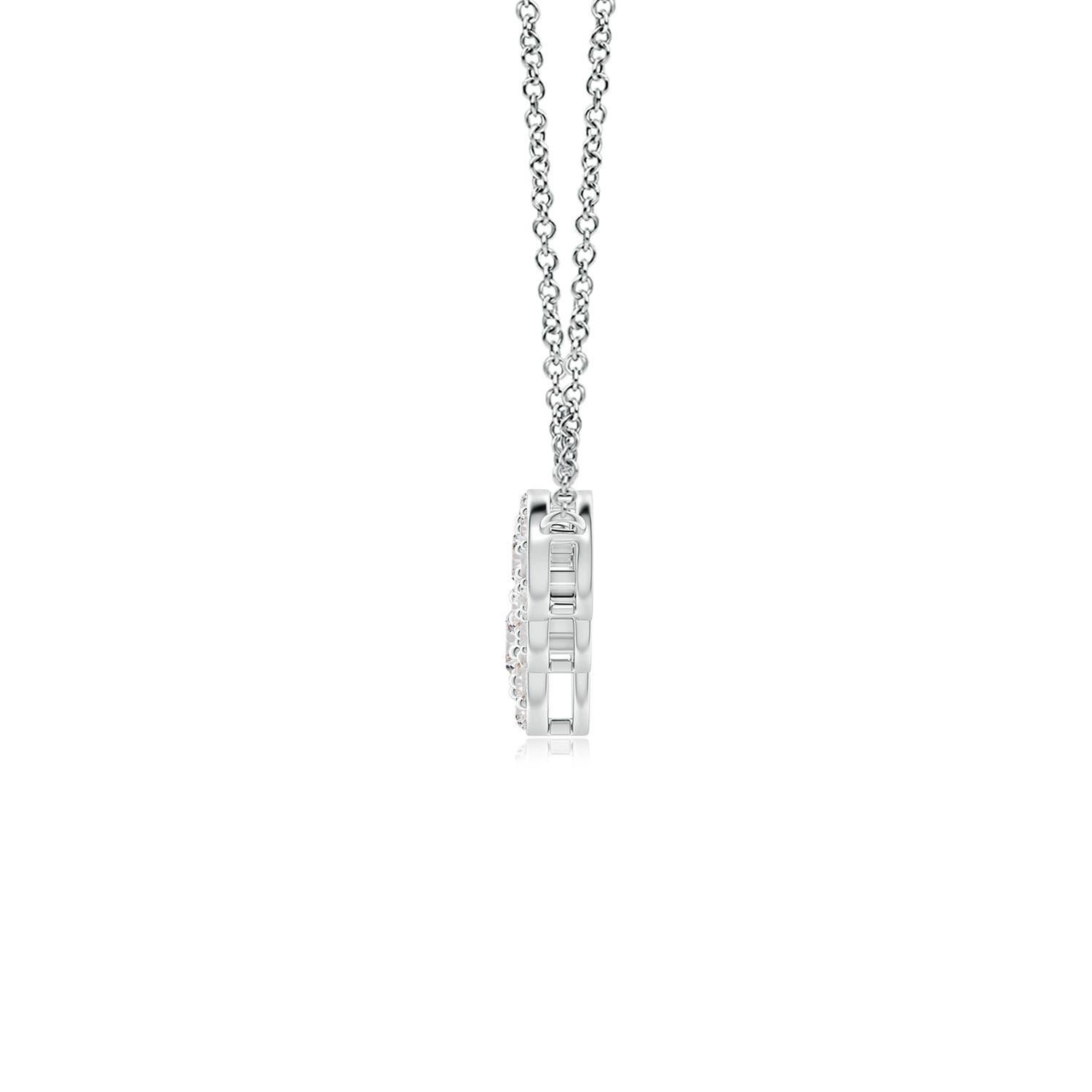 Eine Dosis Extravaganz mit himmlischer Brillanz verströmt dieses diamantene Fünf-Steine-Collier aus Platin. Fünf runde Diamanten sind horizontal in einem abgestuften Muster verbunden und von Halos aus schimmernden Akzentdiamanten umgeben. Sie sind