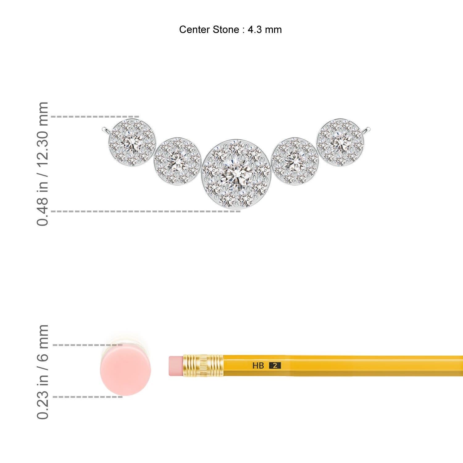 Round Cut Angara Natural Graduated Five Stone Diamond Halo Necklace in Platinum for Women For Sale