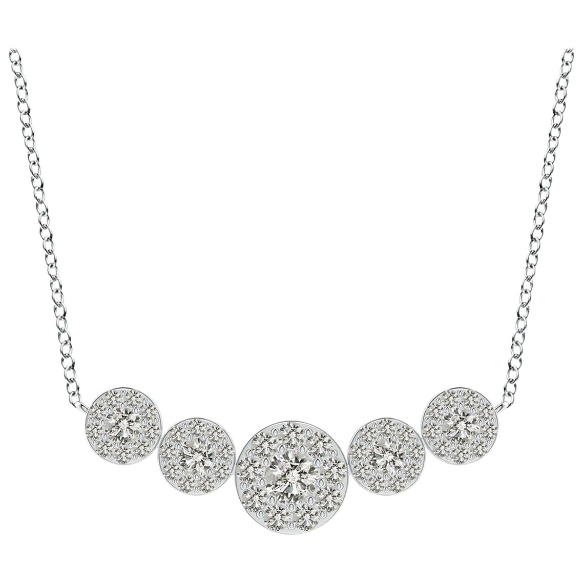Angara Natural Graduated Five Stone Diamond Halo Necklace in Platinum for Women
