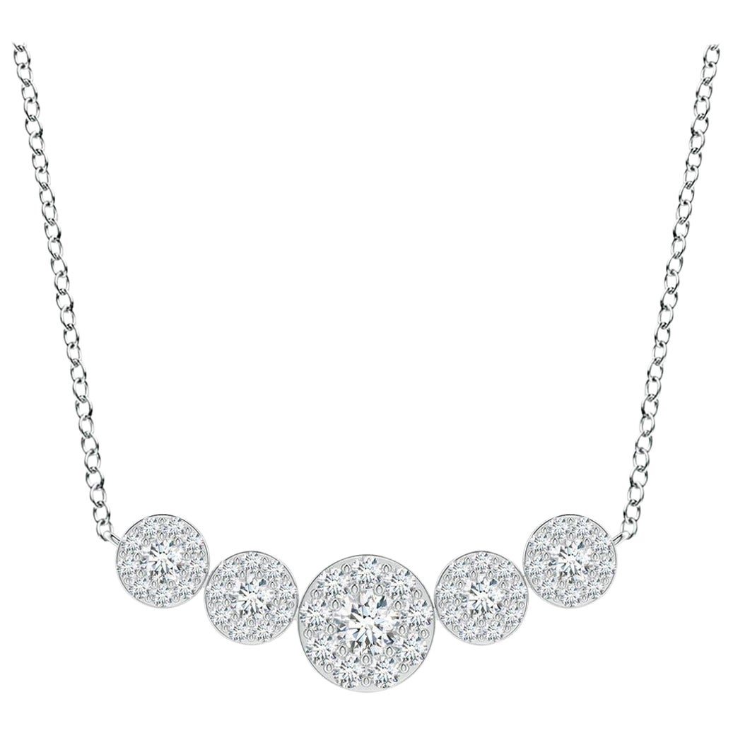 Angara Natural Graduated Five Stone Diamond Halo Necklace in Platinum for Women For Sale