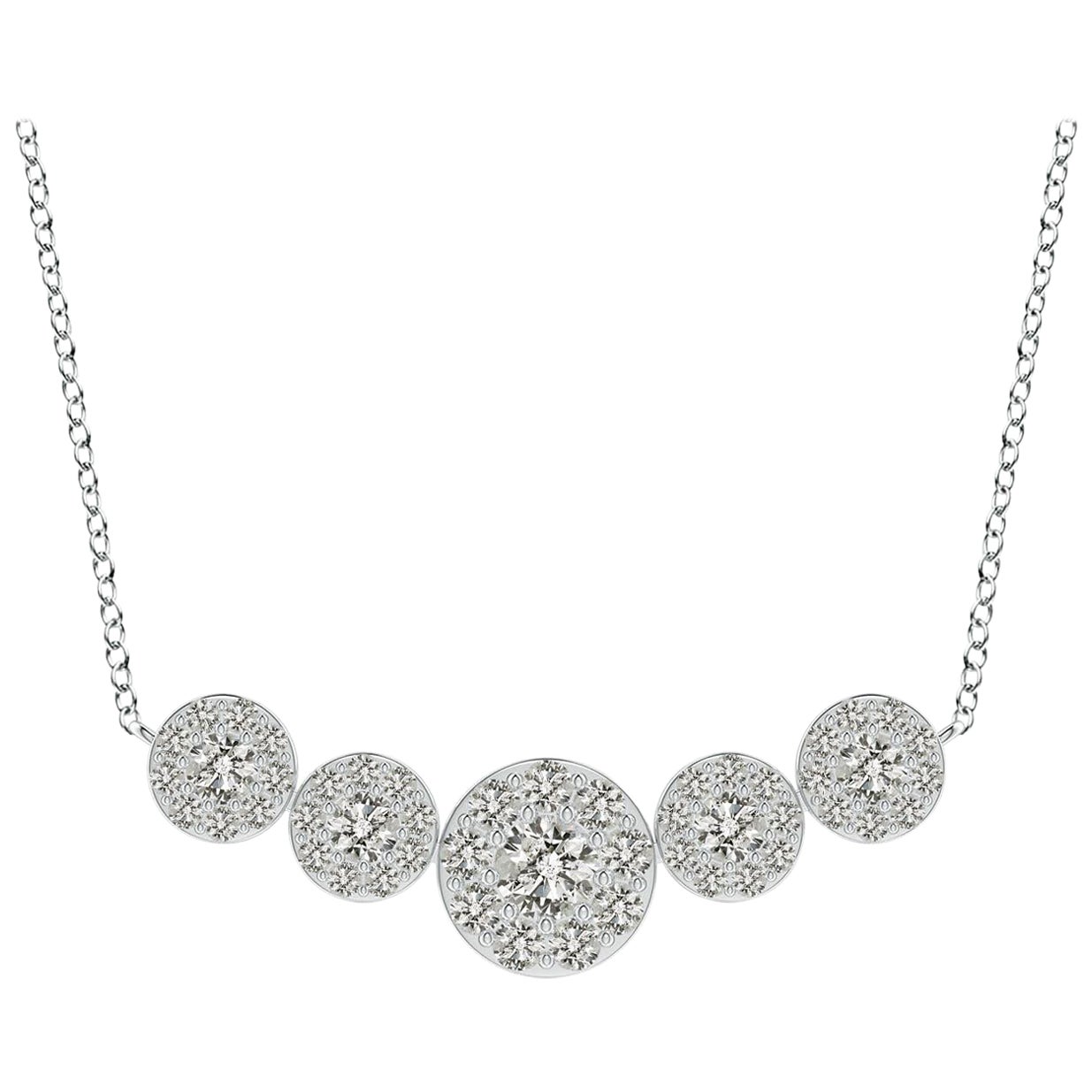 Angara Natural Graduated Five Stone Diamond Halo Necklace in Platinum for Women