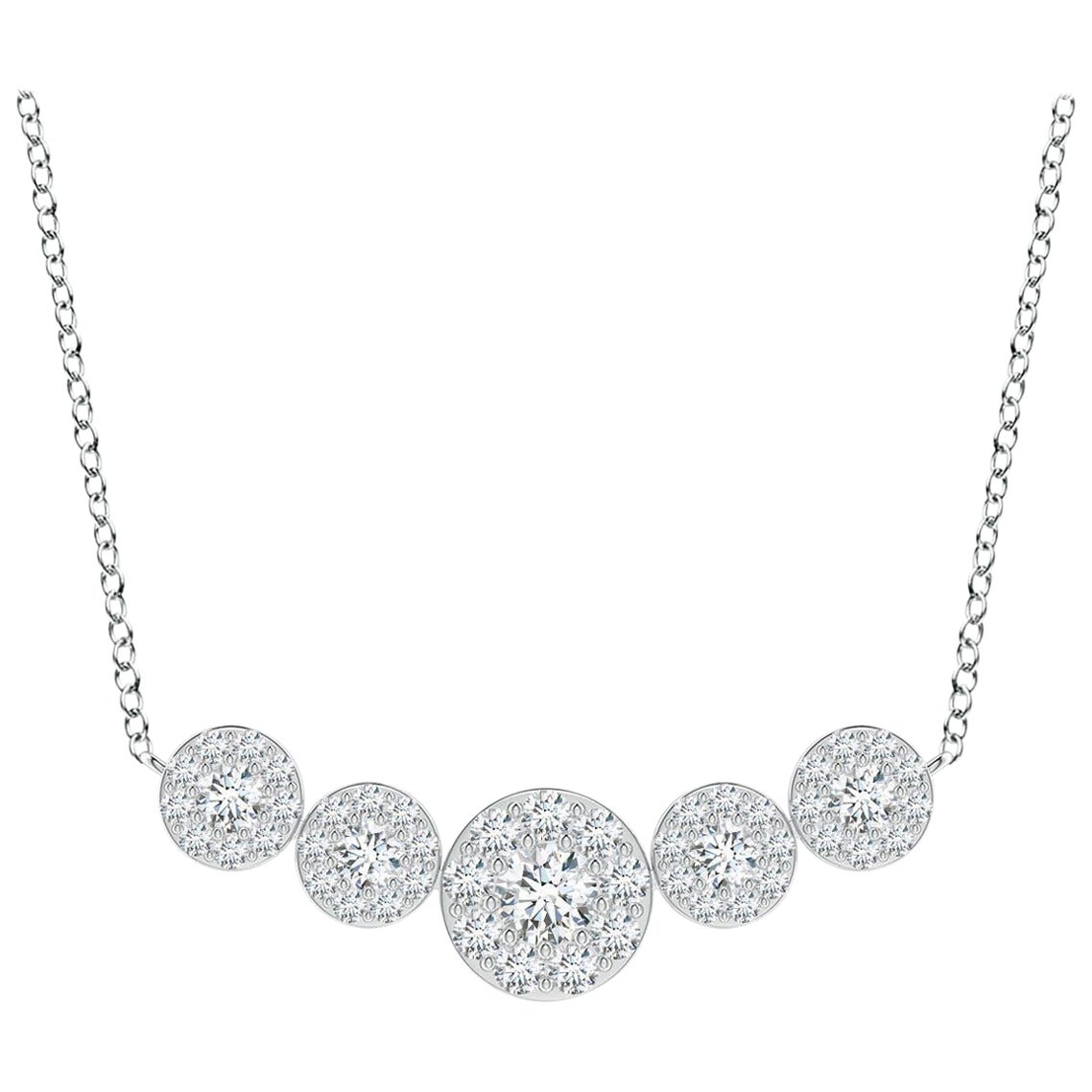 Angara Natural Graduated Five Stone Diamond Halo Necklace in Platinum for Women