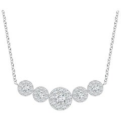 Angara Natural Graduated Five Stone Diamond Halo Necklace in Platinum for Women