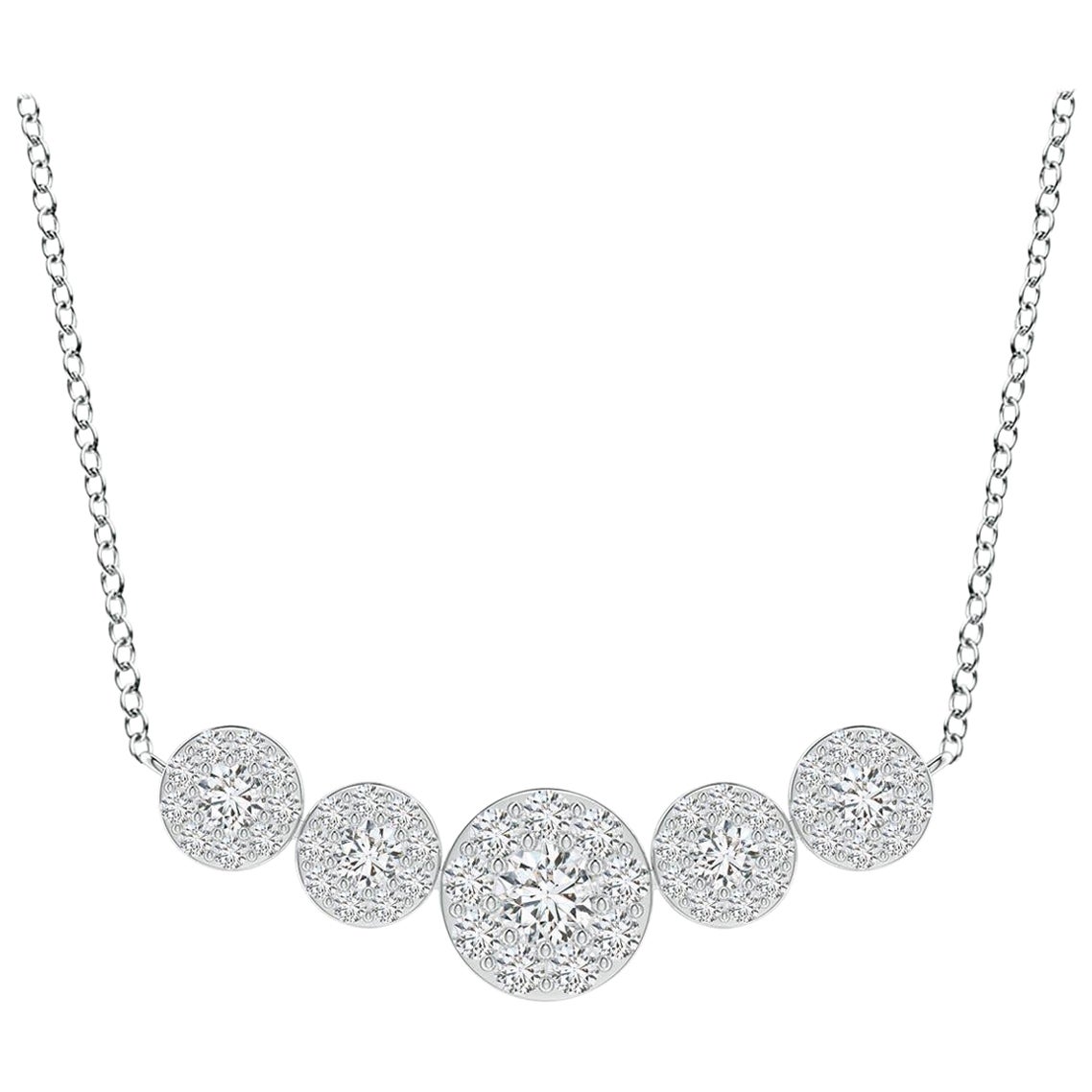 Angara Natural Graduated Five Stone Diamond Halo Necklace in Platinum for Women