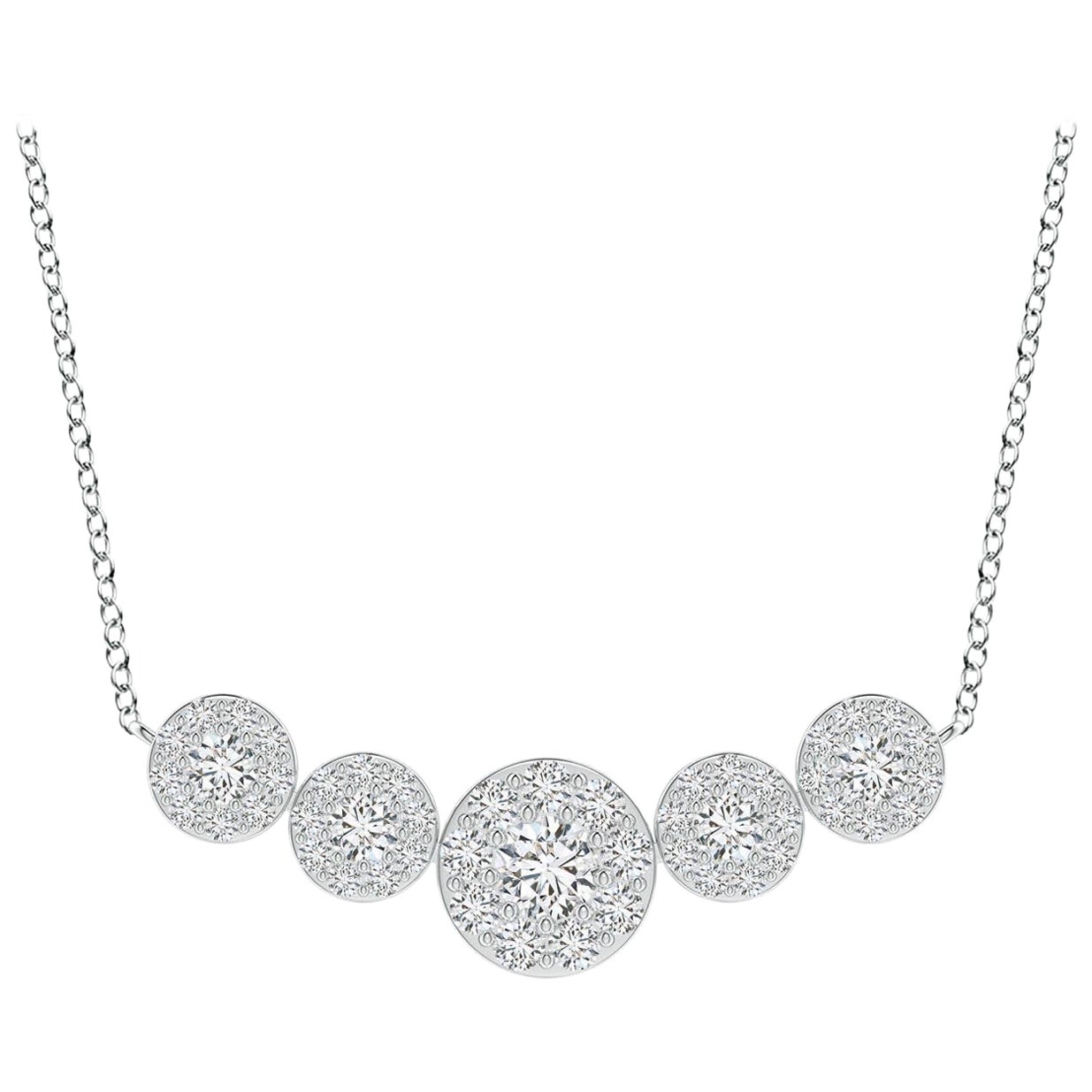 Angara Natural Graduated Five Stone Diamond Halo Necklace in Platinum for Women