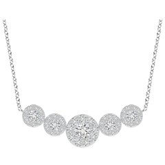Angara Natural Graduated Five Stone Diamond Halo Necklace in Platinum for Women