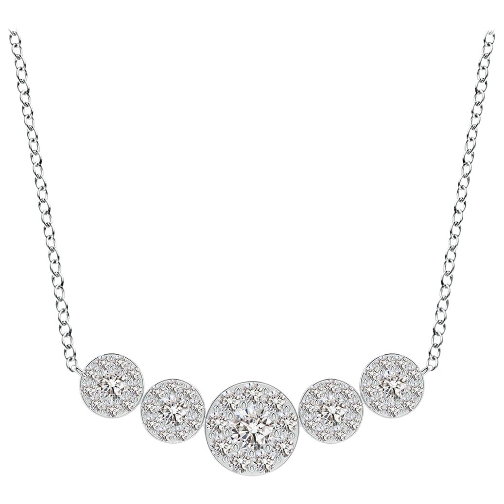 Angara Natural Graduated Five Stone Diamond Halo Necklace in Platinum for Women