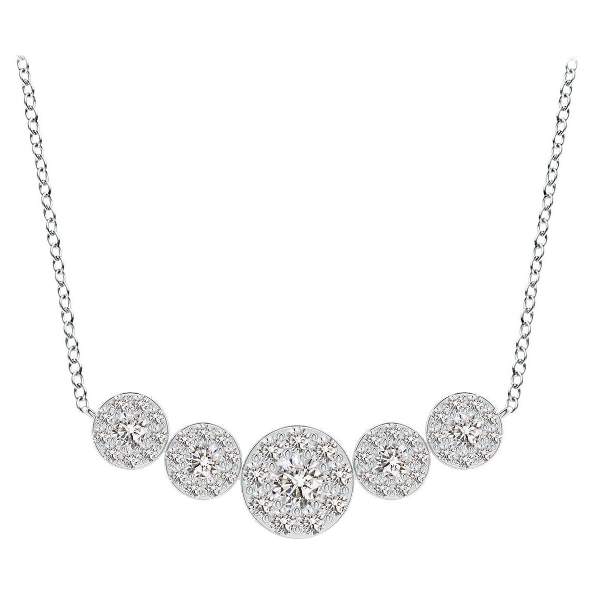 Angara Natural Graduated Five Stone Diamond Halo Necklace in Platinum for Women
