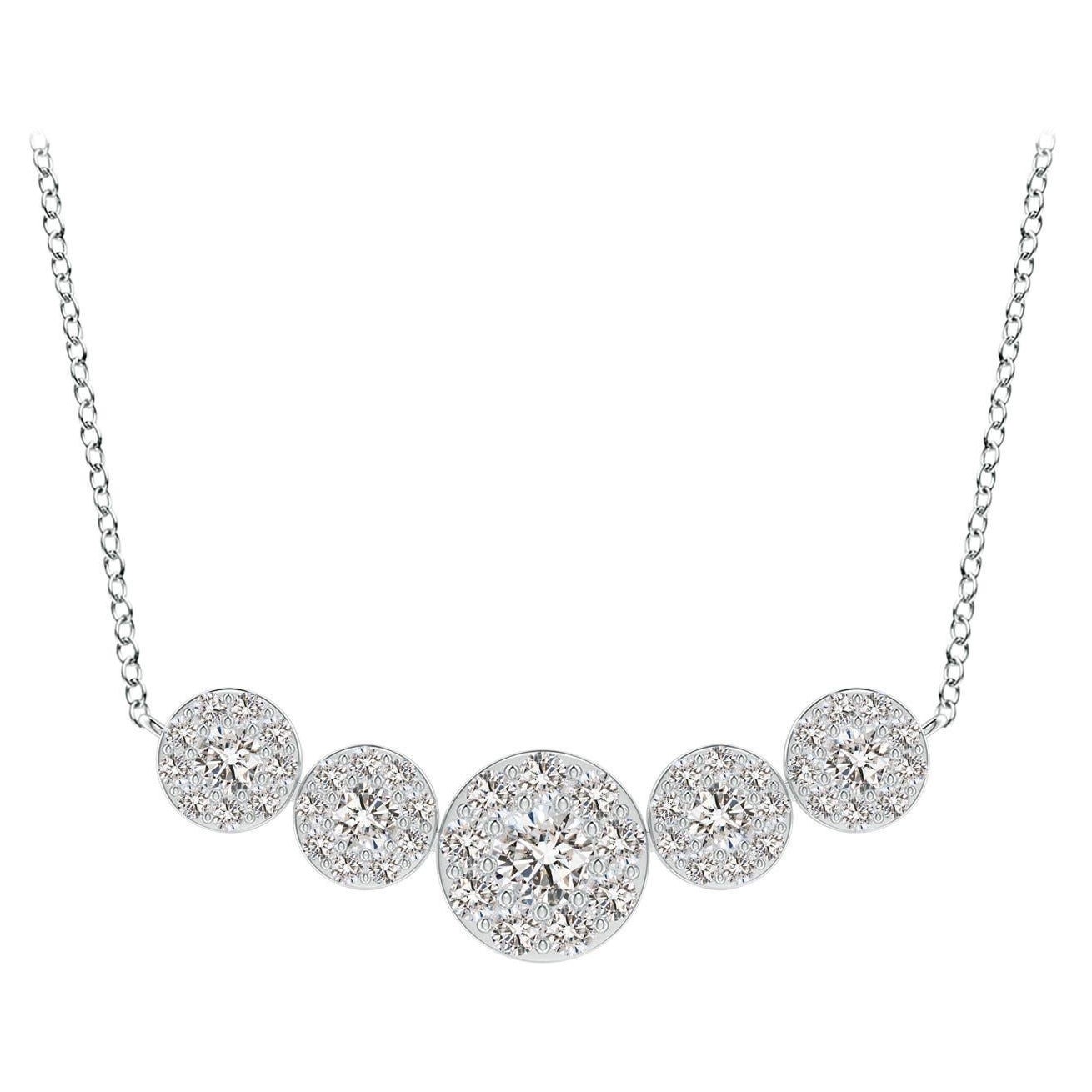 Angara Natural Graduated Five Stone Diamond Halo Necklace in Platinum for Women