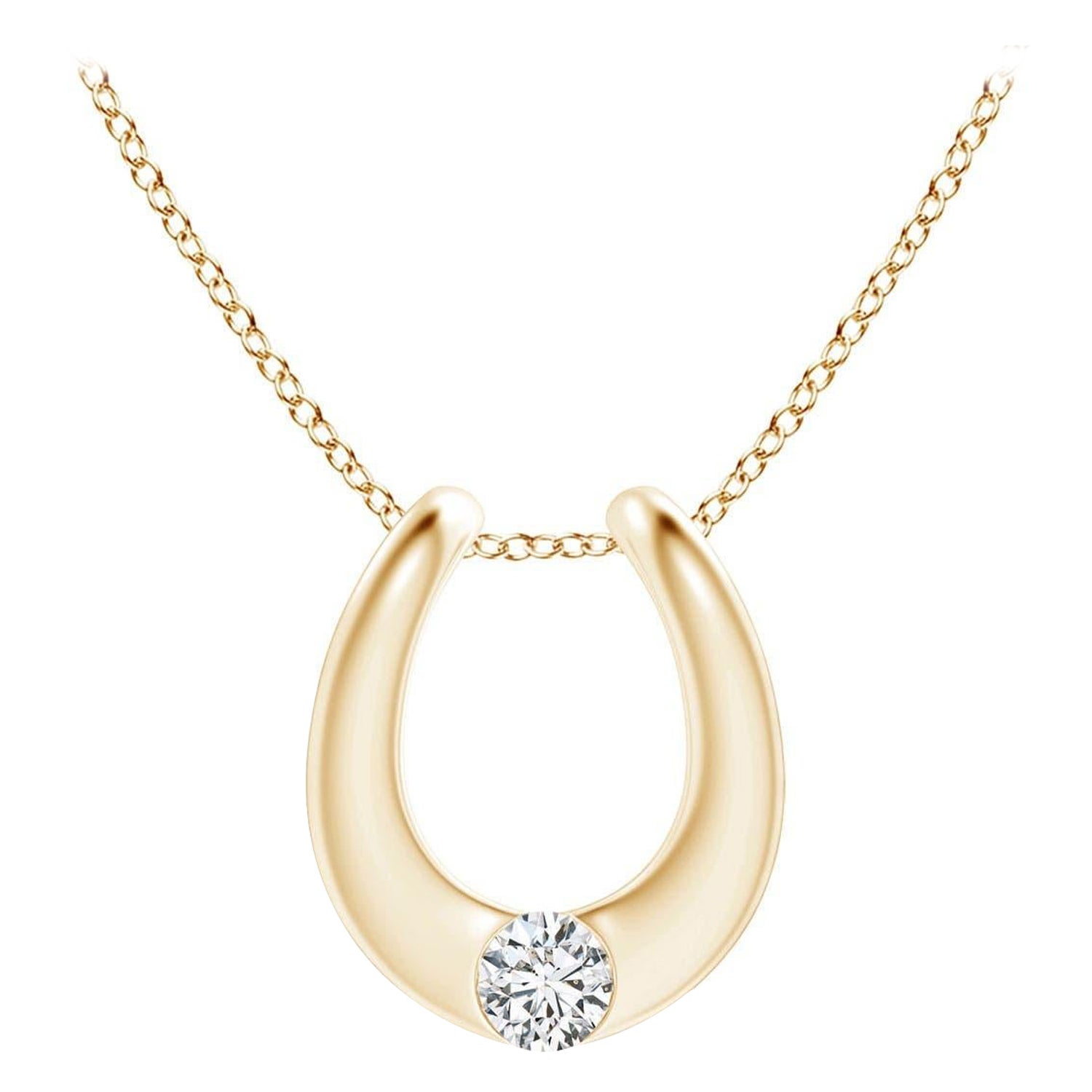 Angara Natural Gypsy-Set Diamond Horseshoe Pendant in 14K Solid Gold for Women For Sale