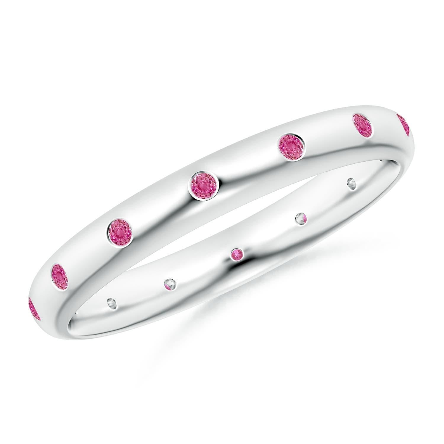 Donna Anello di eternità con zaffiro rosa rotondo incastonato di Angara, in oro massiccio 14 carati in vendita