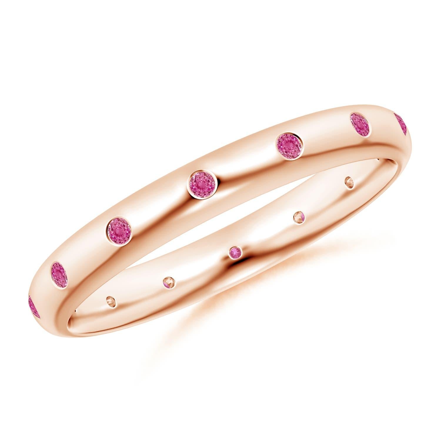 Anello di eternità con zaffiro rosa rotondo incastonato di Angara, in oro massiccio 14 carati in vendita 1