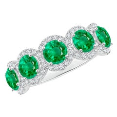 Anillo Angara Natural Half Eternity Halo de Esmeralda de 1,75 ct en oro macizo de 14 quilates