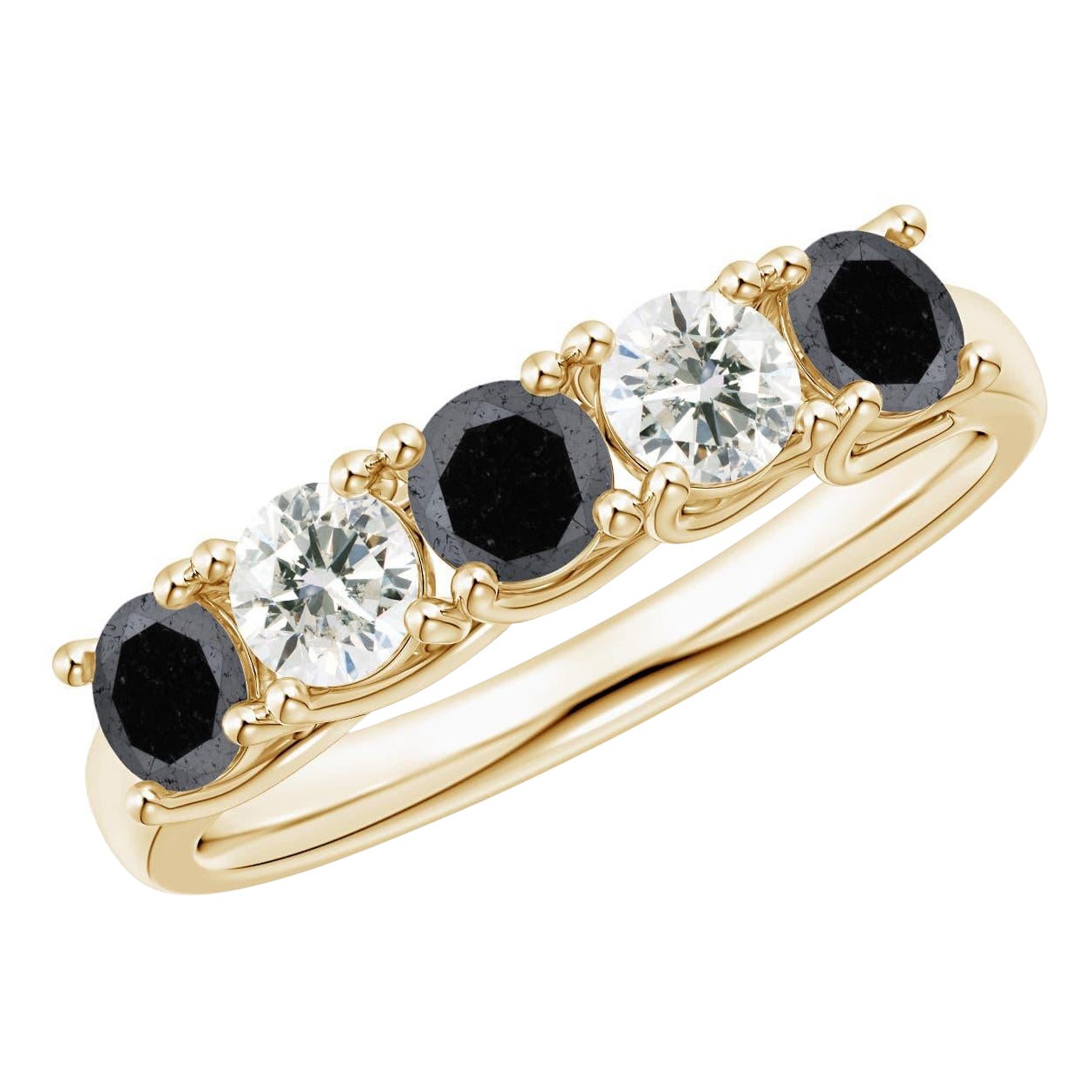 Anillo Angara Natural Media Eternidad Diamante Blanco y Negro en Oro Macizo de 14K