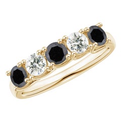 Anillo Angara Natural Media Eternidad Diamante Blanco y Negro en Oro Macizo de 14K