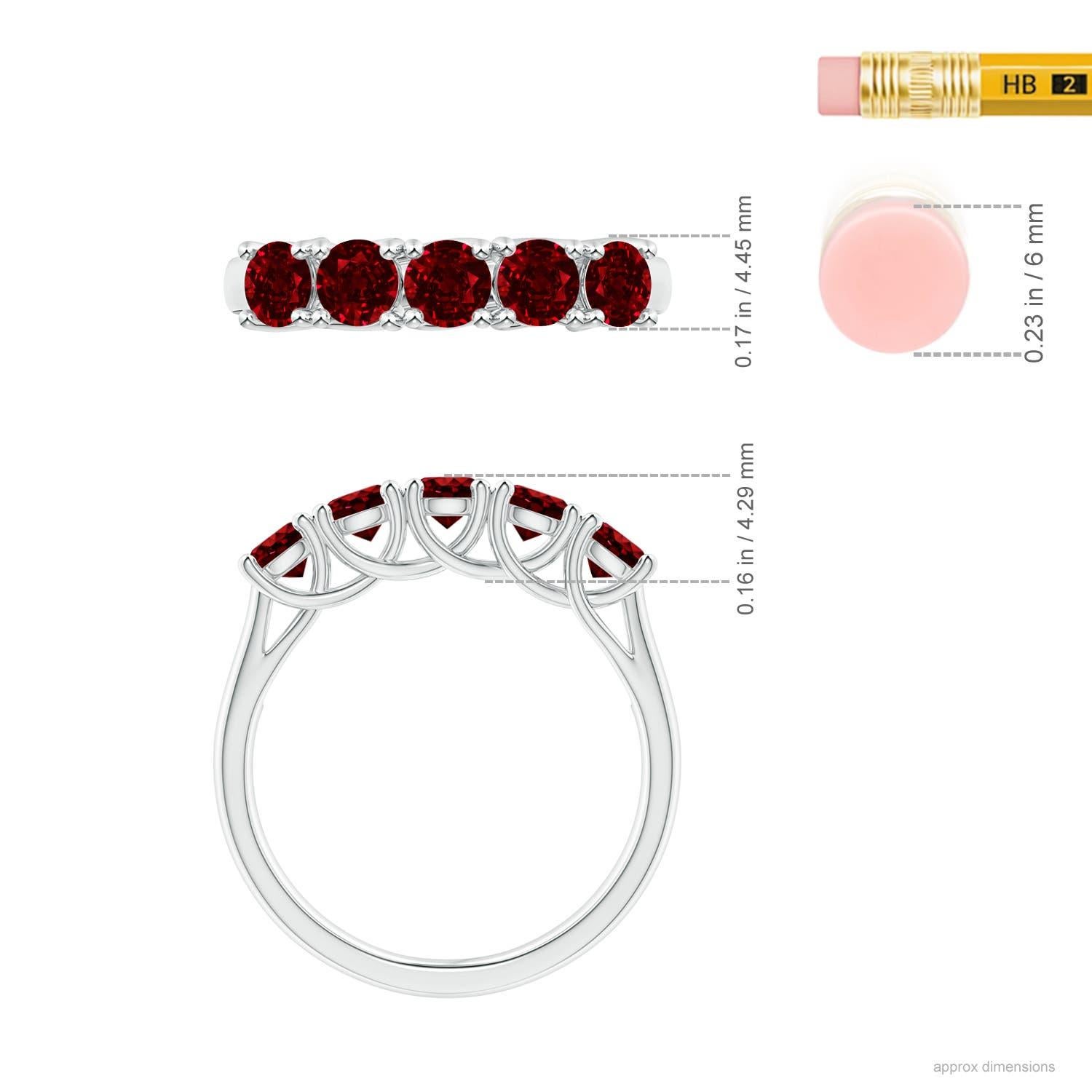 Angara natürliche Hälfte Ewigkeit fünf Stein 1,4 ct Rubin Hochzeit Band 14K Solid Gold Damen im Angebot
