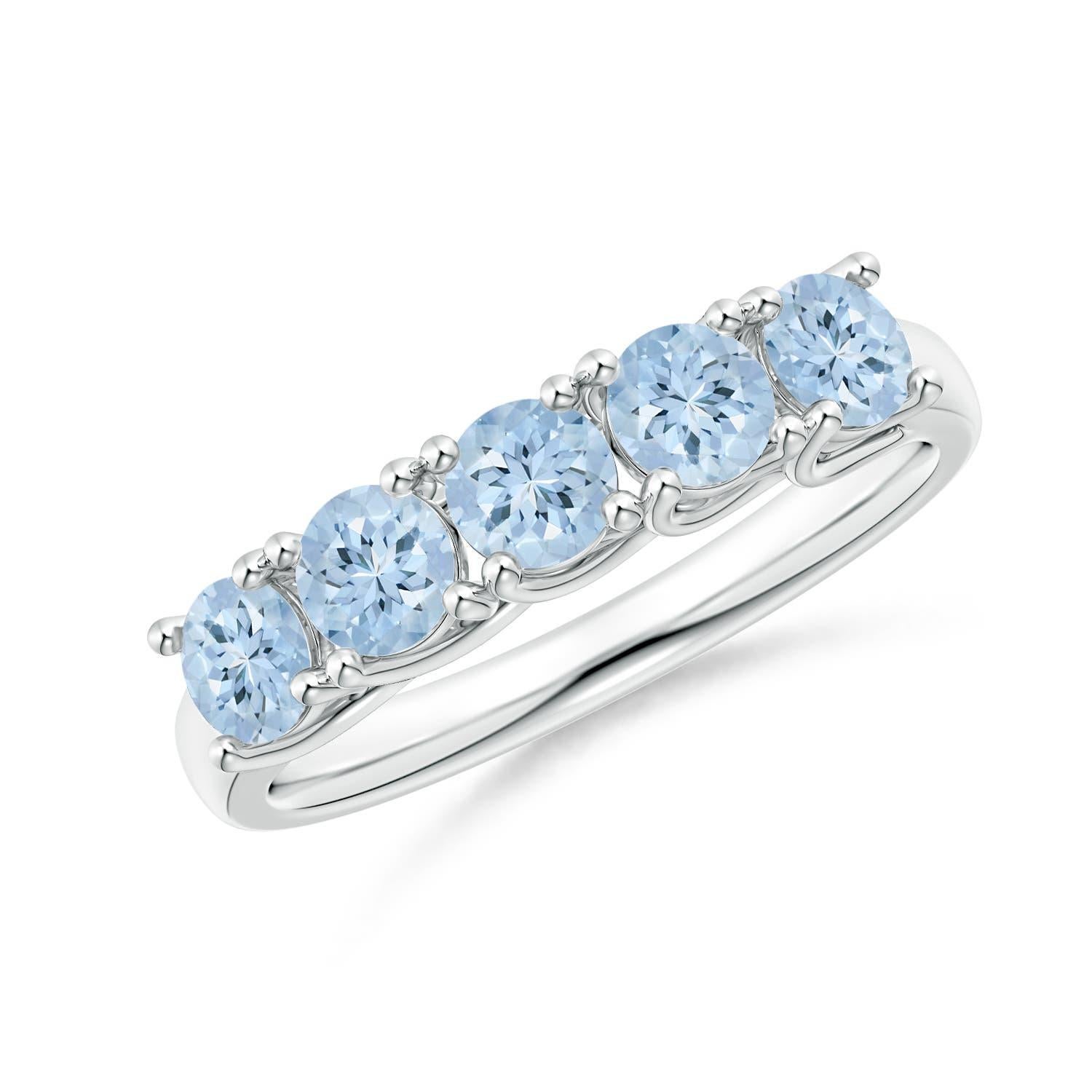 Angara natürlichen halben Ewigkeit fünf Stein Aquamarin Ehering 14K Solid Gold im Angebot 1