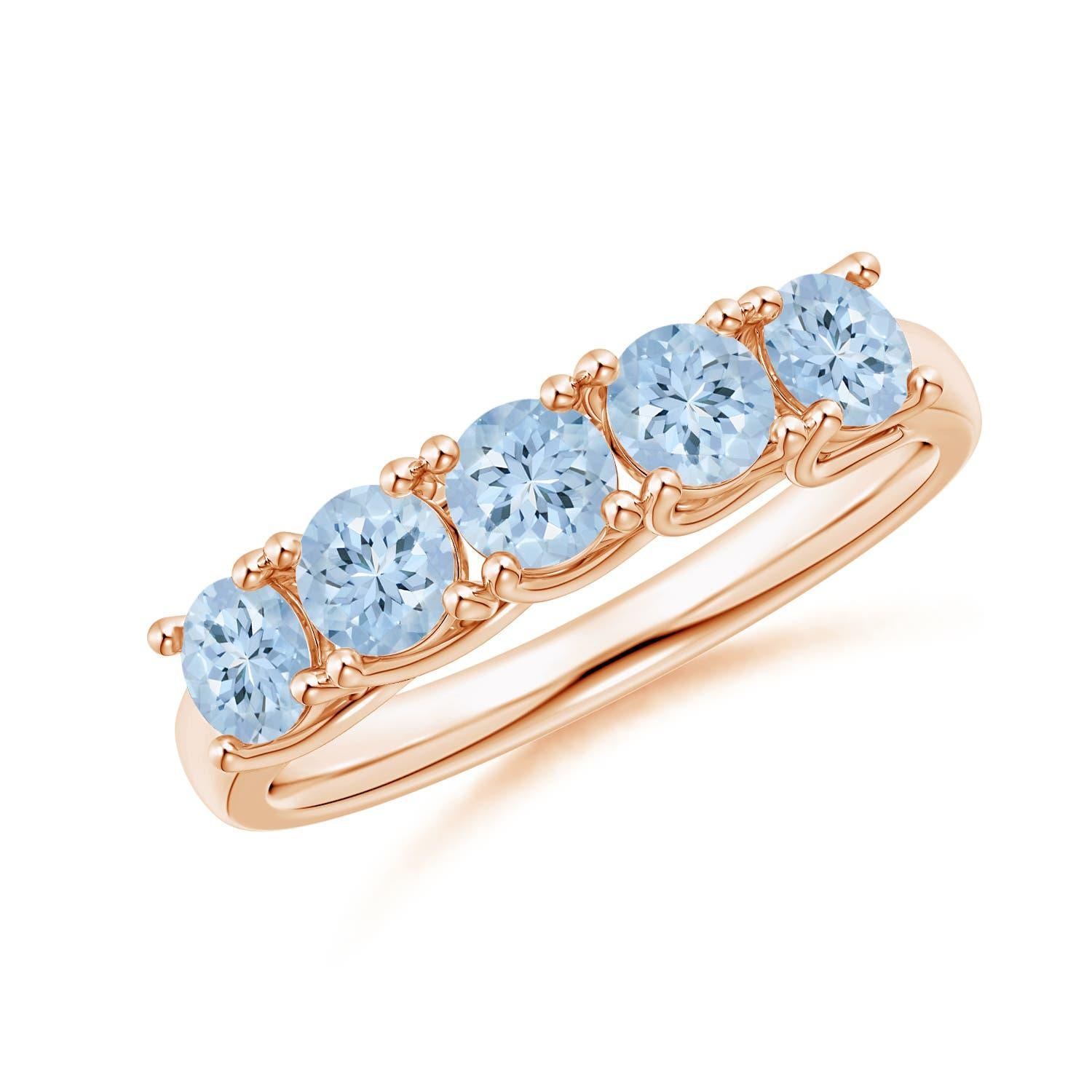 Angara natürlichen halben Ewigkeit fünf Stein Aquamarin Ehering 14K Solid Gold im Angebot 2