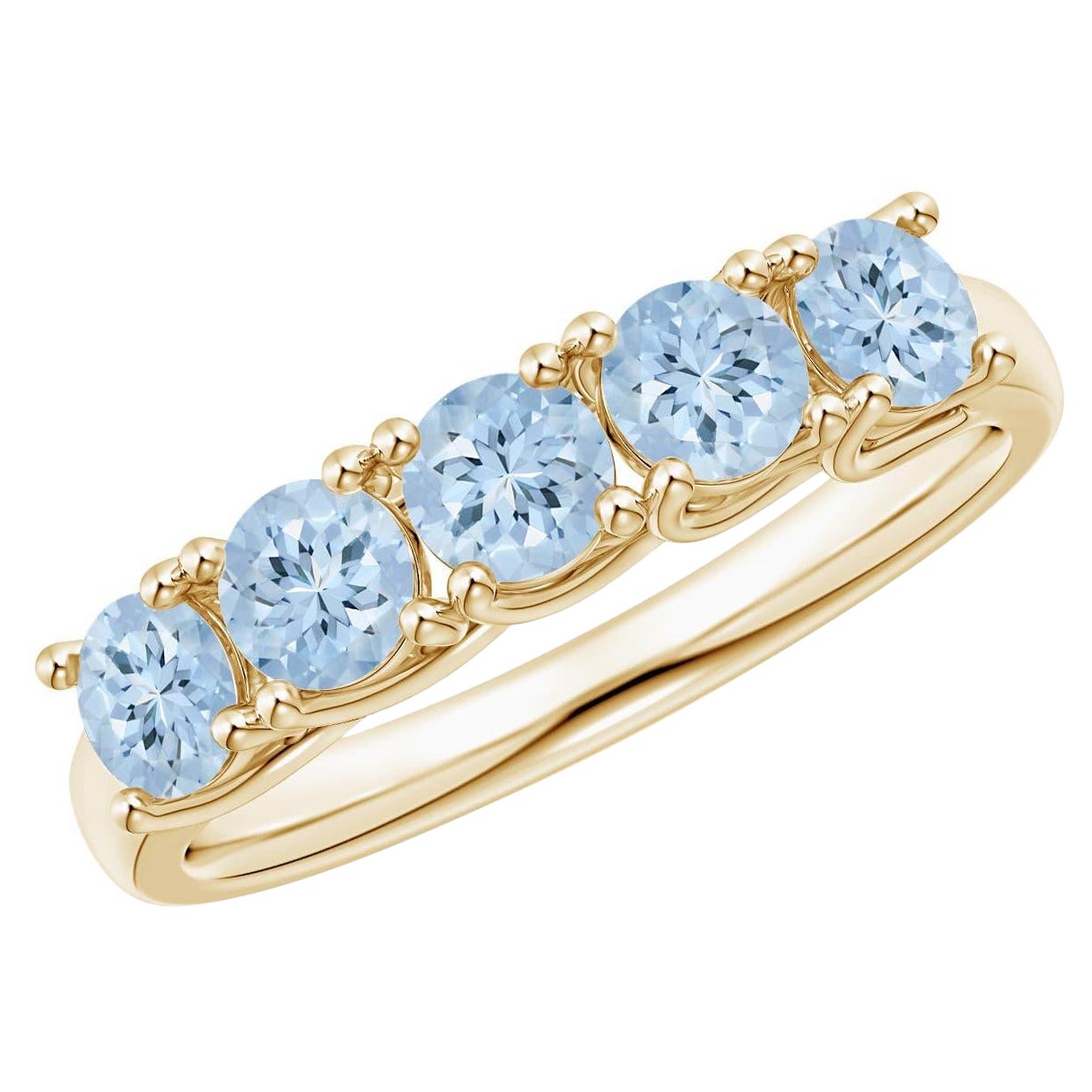 Angara Natural Half Eternity Five Stone Aquamarine Wedding Ring 14K Solid Gold