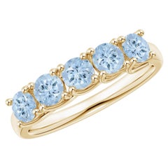 Angara Natural Half Eternity Five Stone Aquamarine Wedding Ring 14K Solid Gold