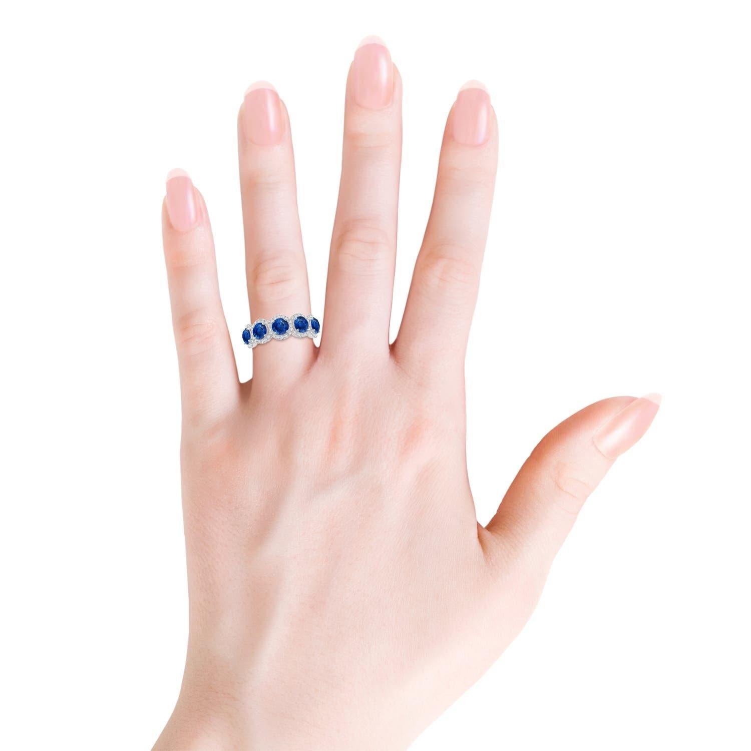 Anello aureola con zaffiro naturale a cinque pietre di Angara in oro massiccio 14K In condizioni Nuovo in vendita a Los Angeles, CA