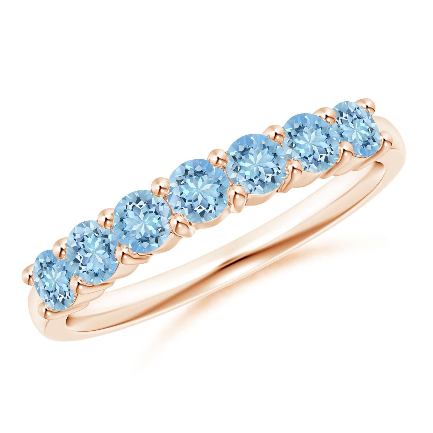 Angara natürlichen halben Ewigkeit sieben Stein Aquamarin Ehering 14K Solid Gold im Angebot 4