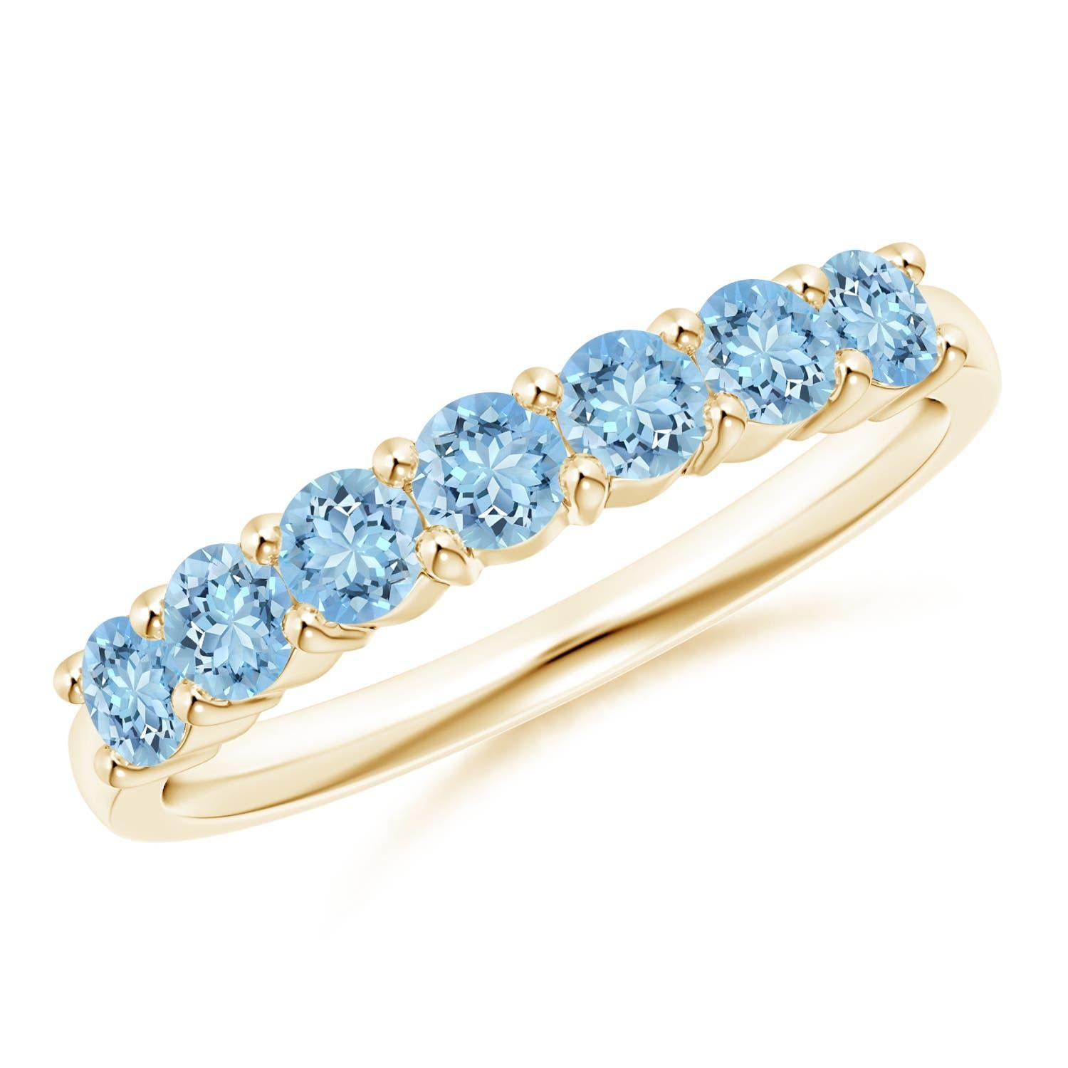 Angara natürlichen halben Ewigkeit sieben Stein Aquamarin Ehering 14K Solid Gold im Angebot 3