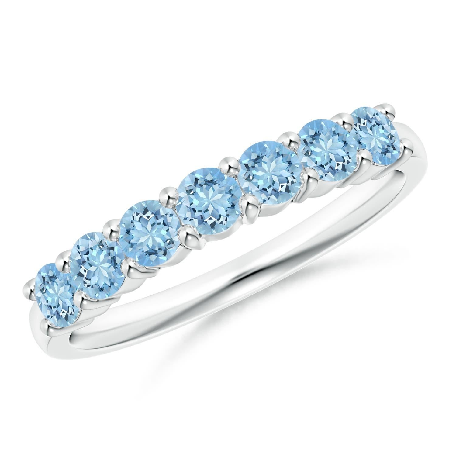 Angara Natural Half Eternity Seven Stone Aquamarine Wedding Ring 14K Solid Gold