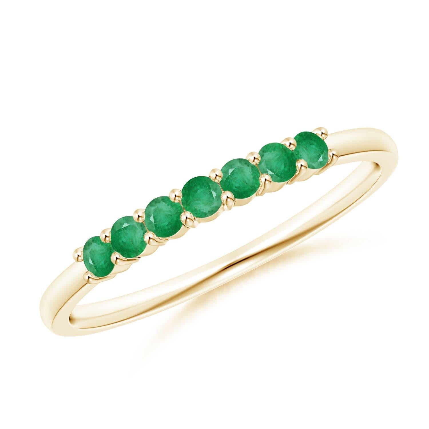 Anneau de mariage demi-éternité en or massif 14 carats avec sept pierres en émeraude naturelle Angara en vente 2