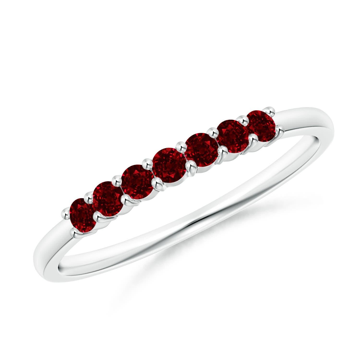Women's Angara Natural Half Eternity Seven Stone Ruby Wedding Ring in 14K Solid Gold For Sale