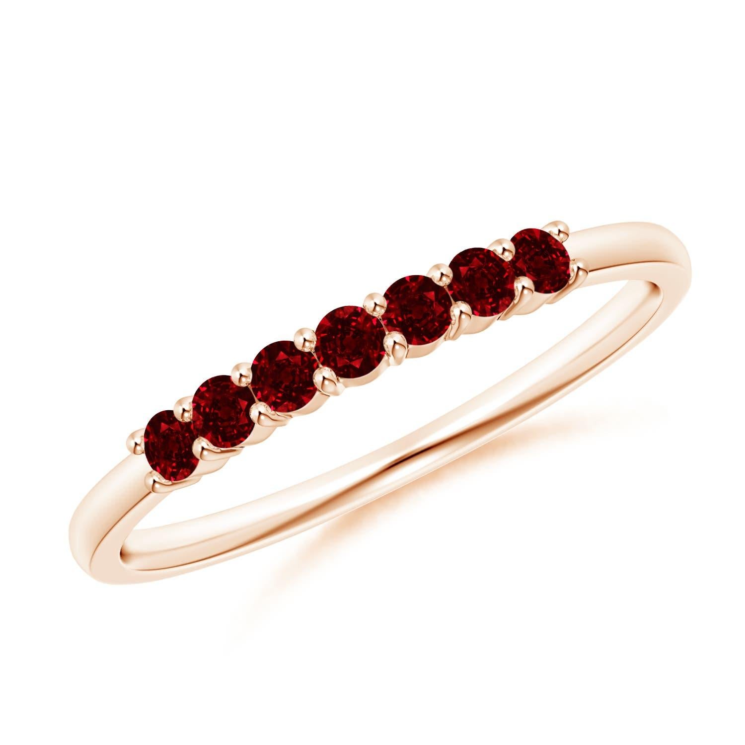 Angara Natural Half Eternity Seven Stone Ruby Wedding Ring in 14K Solid Gold For Sale 1