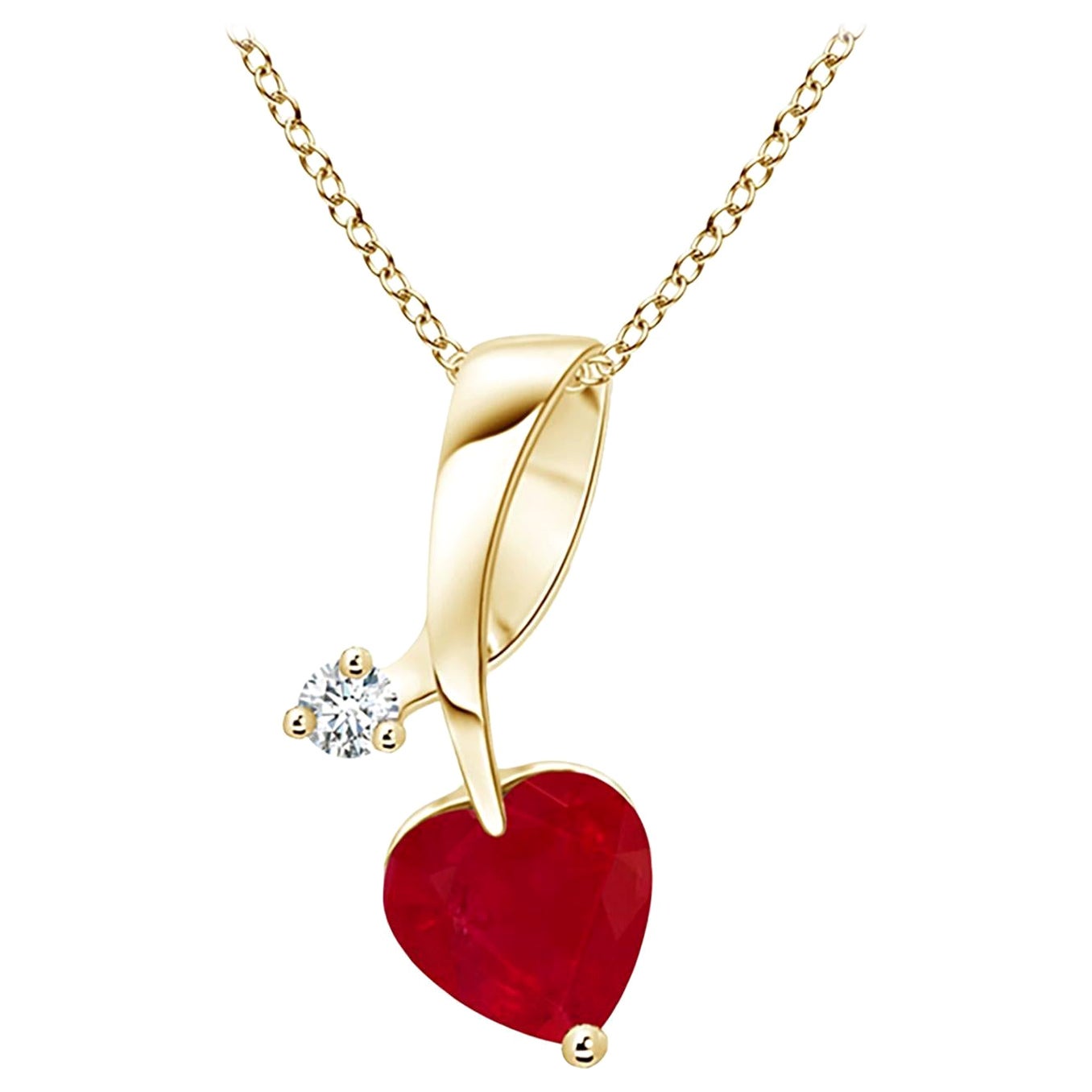 ANGARA Ciondolo di rubino naturale a forma di cuore da 0,55 carati con diamante in oro giallo