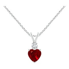 ANGARA Natural Heart-Shaped 0.55ct Ruby Rabbit Ear Bale Pendant in Platinum