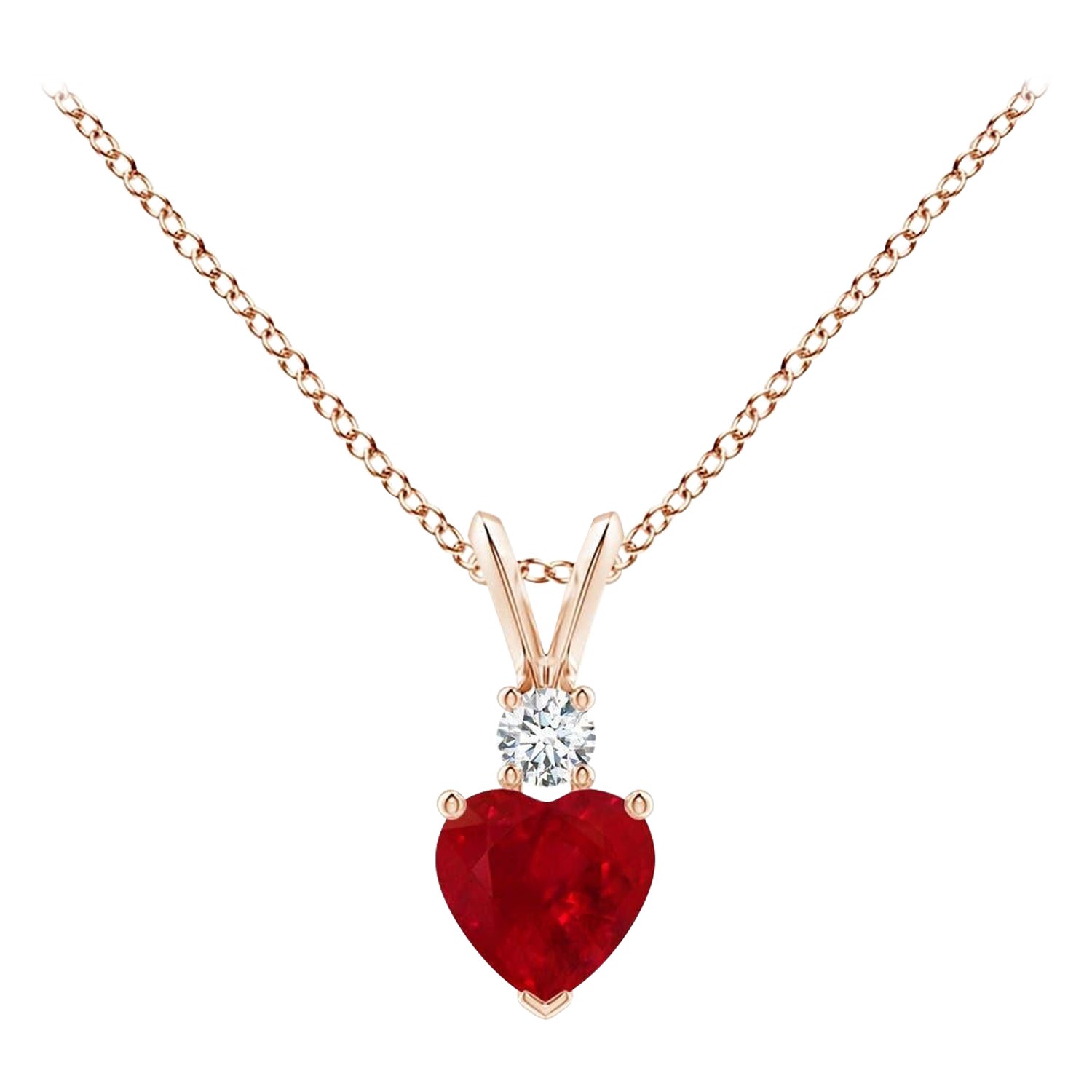 ANGARA Natural Heart-Shaped 0.55ct Ruby Rabbit Ear Bale Pendant in Rose Gold
