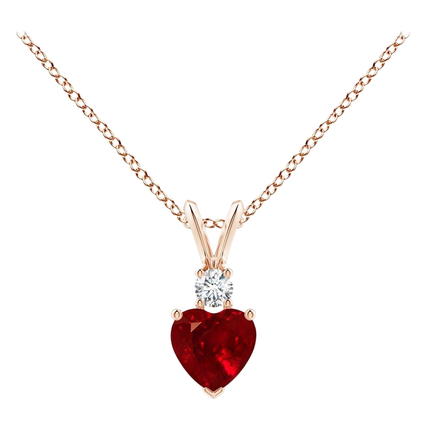 ANGARA Natural Heart-Shaped 0.55ct Ruby Rabbit Ear Bale Pendant in Rose Gold