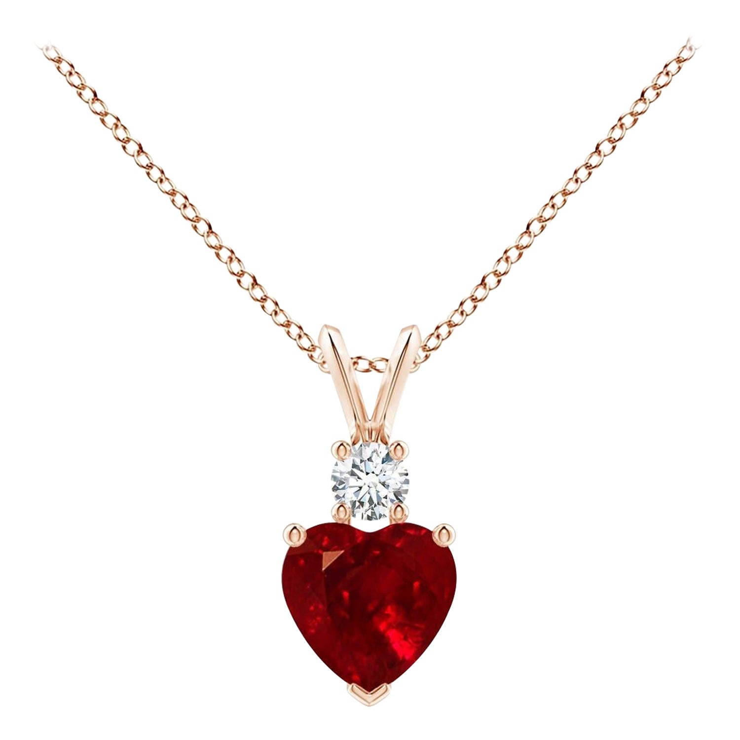 ANGARA Natural Heart-Shaped 0.55ct Ruby Rabbit Ear Bale Pendant in Rose Gold