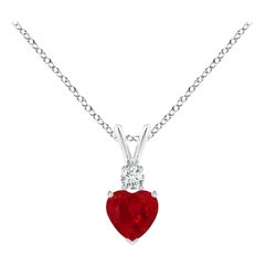 ANGARA Pendentif boule d'oreille en or blanc en forme de cœur en rubis naturel de 0,55 carat
