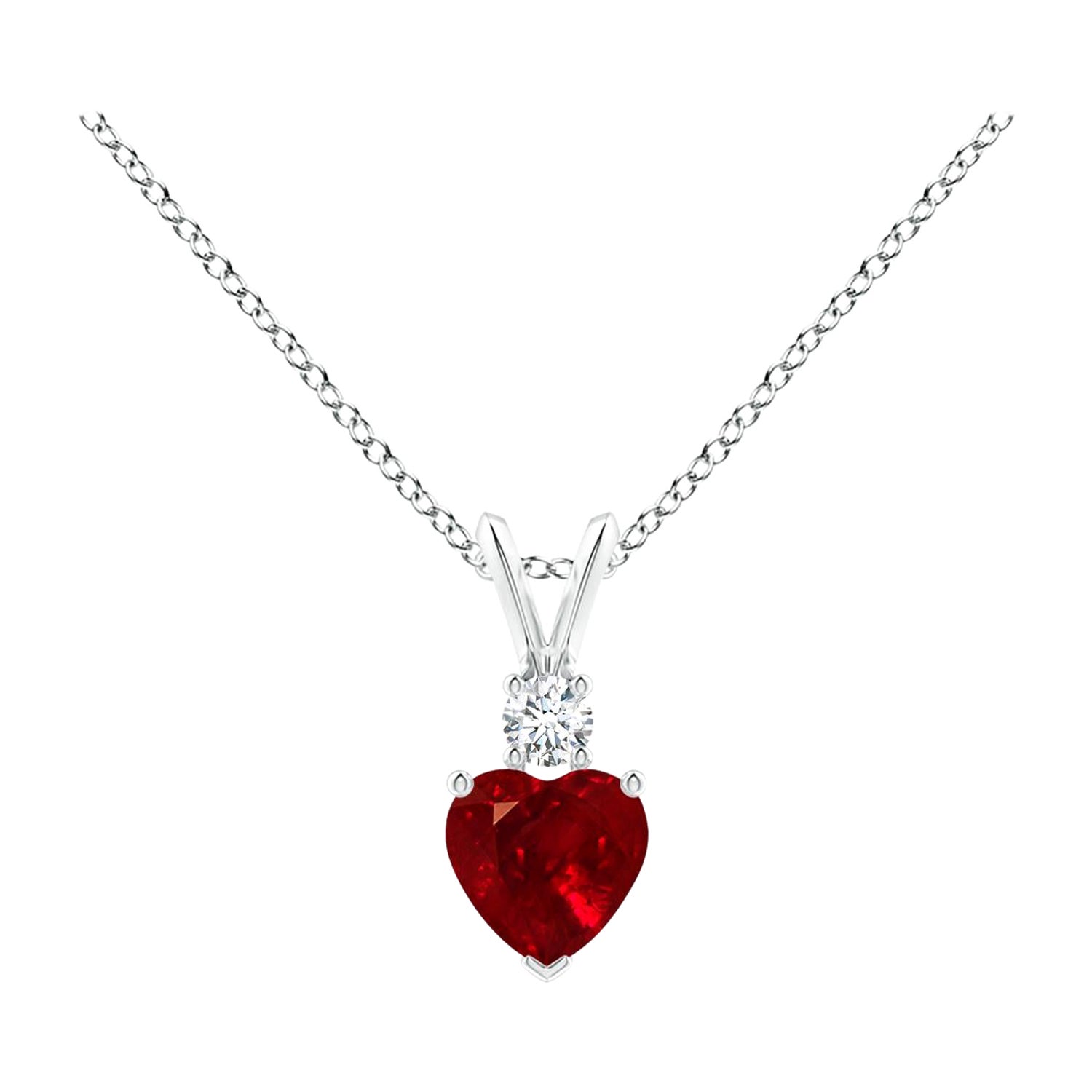ANGARA Pendentif boule d'oreille en or blanc en forme de cœur en rubis naturel de 0,55 carat