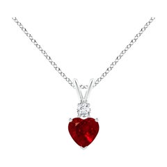 ANGARA Pendentif boule d'oreille en or blanc en forme de cœur en rubis naturel de 0,55 carat