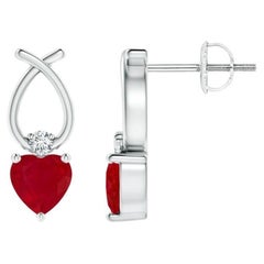 ANGARA Natural Heart Shaped 0.60ct Ruby Earrings with Diamond in Platinum
