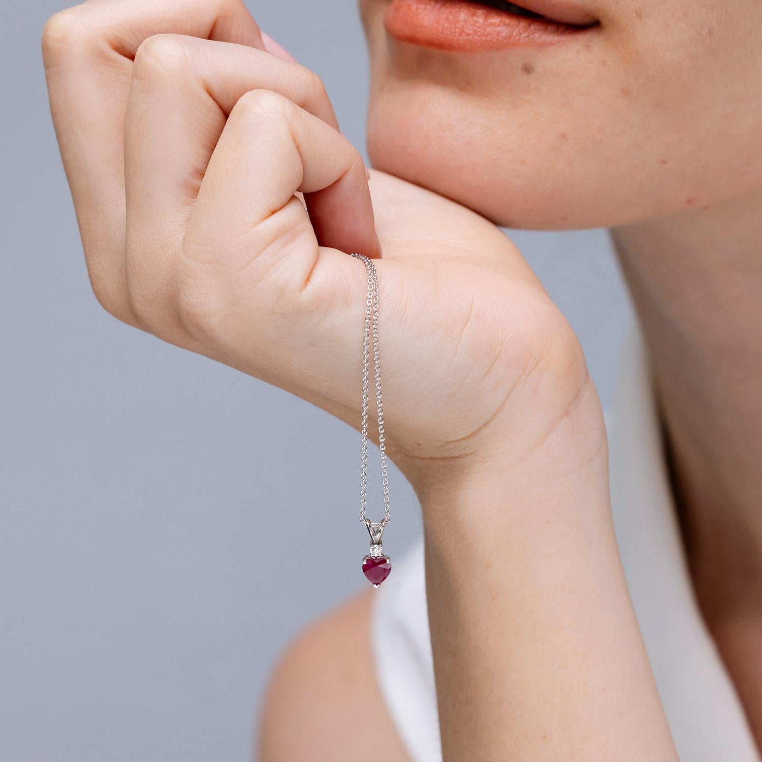 ANGARA Natural Heart-Shaped 0.80ct Ruby Rabbit Ear Bale Pendant in Yellow Gold In New Condition For Sale In Los Angeles, CA