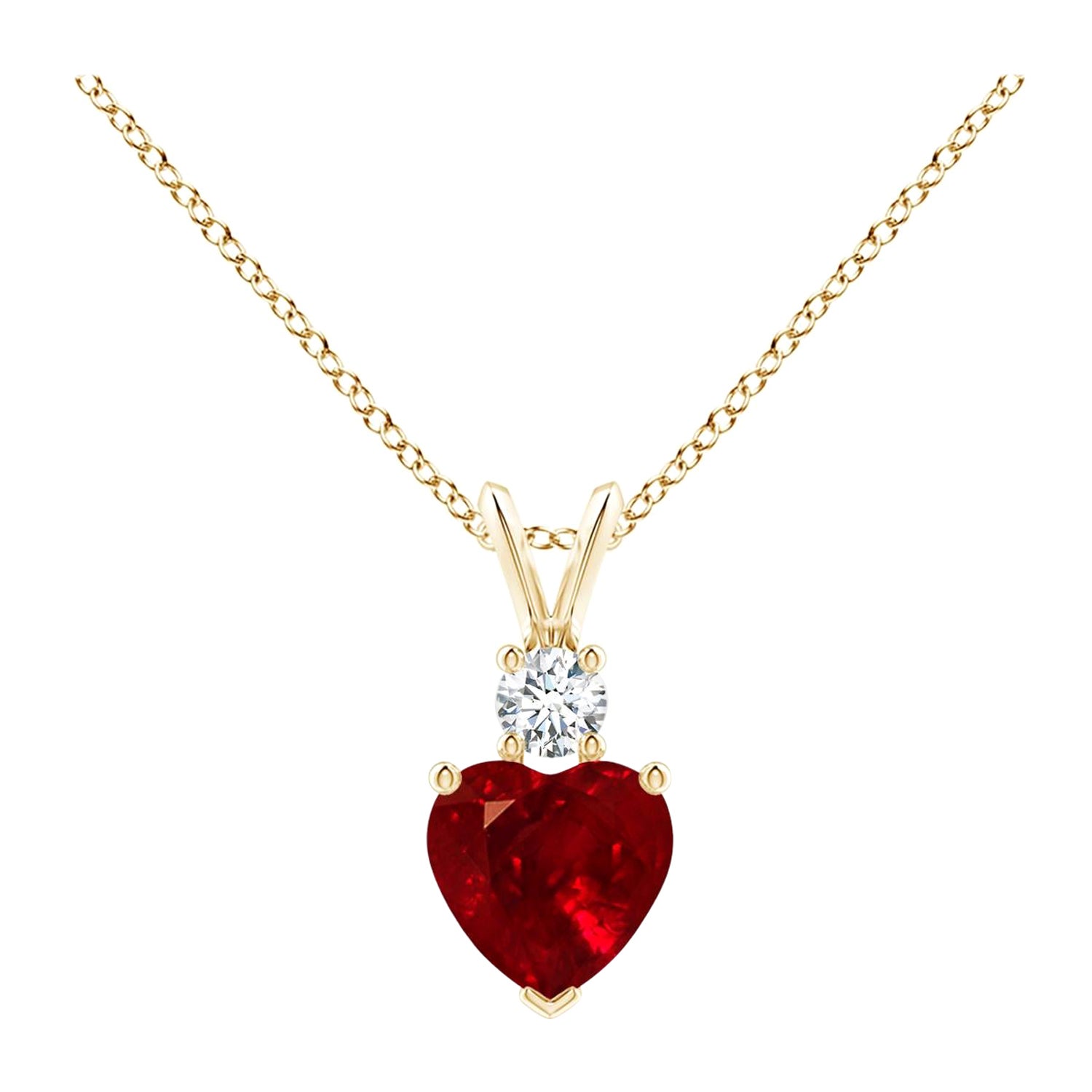 ANGARA Pendentif boule d'oreille en or jaune en forme de cœur en rubis naturel de 0,80 carat